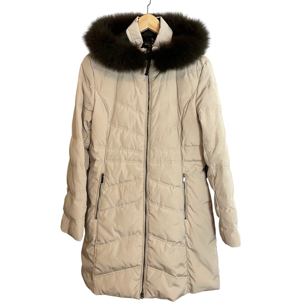 Laundry by Shelli Segal Down Puffer Coat Fur Trim Detachable Hood Women Large